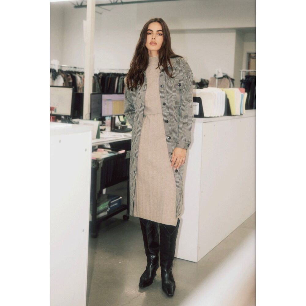 Current Air Houndstooth Long Shacket Coat, Sz L - image 3